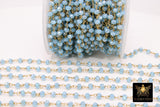 Blue Crystal Chain, 4 mm Gold Chains for Jewelry Making CH #423, Maui Ocean Blue Beaded Rosary