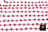 Red Faceted Chain, 4 mm Beaded Cranberry AB Chains CH# 421, Gunmetal Black Wire Wrapped