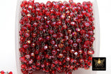 Red Faceted Chain, 4 mm Beaded Cranberry AB Chains CH# 421, Gunmetal Black Wire Wrapped