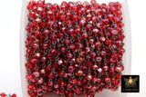 Raspberry Red Rosary Chain, 4 mm Beaded Cranberry AB Chains CH #421, Gunmetal Black Wire Wrapped