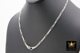 925 Sterling Silver Double Fob Necklace, Fob Swivel Charm Chain #939, Silver Drawn Paperclip Chain