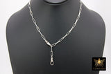 925 Sterling Silver Double Fob Necklace, Fob Swivel Charm Chain #939, Silver Drawn Paperclip Chain