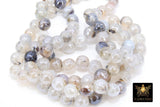 Electroplated White Agate Beads, Faceted Black White Agate BS #225, Light Grey Pearlized Beads