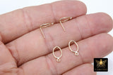 14 K Gold Hoop Stud Earrings, High Quality Gold Filled Oval Ring Stud Post Findings #2841, 1 Loop Egg Shaped Minimalist Hoops