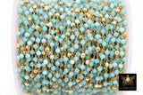 Natural Amazonite Chain, 4 mm Faceted Gold Pyrite, Wire Wrapped Blue Aqua Rosary Chain