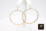 Textured Gold Round Hoop Ear Rings, 48 mm Glittery Gold Charms # 953, High Quality Light Weight Wire Hoops Finding