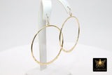 Textured Gold Round Hoop Ear Rings, 48 mm Glittery Gold Charms #953, High Quality Light Weight Wire Hoops Finding