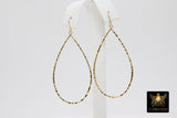 Textured Gold Teardrop Hoop Ear Rings, 30 x 52 mm Glittery Gold Charms AG #811, Oval Hoops High Quality Light Weight Wire Hoops Finding