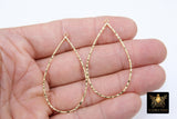 Textured Gold Teardrop Hoop Ear Rings, 30 x 52 mm Glittery Gold Charms AG #811, Oval Hoops High Quality Light Weight Wire Hoops Finding