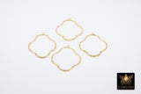 Textured Gold 50 mm Clover Hoop Ear Rings, 37 mm Glittery Gold Charms # 949, High Quality Quatrefoil Light Weight Wire Hoops Finding