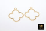 Textured Gold Clover Hoop Ear Rings, 33 mm Glittery Gold Charms #958, High Quality Quatrefoil Light Weight Wire Hoops Finding - 2 Pieces