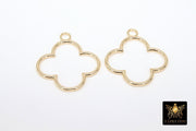 Textured Gold Clover Hoop Ear Rings, 33 mm Glittery Gold Charms #958, High Quality Quatrefoil Light Weight Wire Hoops Finding