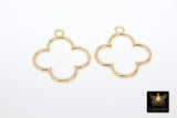 Textured Gold Clover Hoop Ear Rings, 33 mm Glittery Gold Charms #958, High Quality Quatrefoil Light Weight Wire Hoops Finding