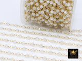 White Crystal Mystic Rosary Chain, 4 mm Gold Wire Wrapped Rondelle Beaded Chains CH #424, Jewelry Making Beaded