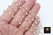 White Crystal Mystic Rosary Chain, 4 mm Gold Wire Wrapped Rondelle Beaded Chains CH #424, Jewelry Making Beaded