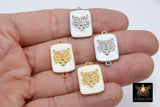 Gold Tiger Head Charm or Connectors, Silver White Shell Lion Head # 918, Rectangle Pendant for Bracelet or Animal Jewelry