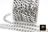 Silver Curb Chain, 14 mm 304 Stainless Steel Large Heavy Flat CH #106, Cuban Flat Oval Unfinished Silver Chains