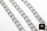 Silver Curb Chain, 14 mm 304 Stainless Steel Large Heavy Flat CH #106, Cuban Flat Oval Unfinished Silver Chains