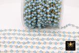 Blue Crystal Rosary Chain, 4 mm Gold Chains for Jewelry Making CH #423, Maui Ocean Blue Beaded Rosary