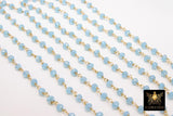 Blue Crystal Rosary Chain, 4 mm Gold Chains for Jewelry Making CH #423, Maui Ocean Blue Beaded Rosary