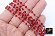 Red Faceted Rosary Chain, 4 mm Beaded Cranberry AB Chains CH# 421, Gunmetal Black Wire Wrapped