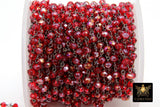 Red Faceted Chain, 4 mm Beaded Cranberry AB Chains CH# 421, Gunmetal Black Wire Wrapped