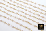 Linen White Gold Rosary Chain, 4 mm Chains for Jewelry CH #411, Wire Wrapped Beaded Crystal AB