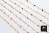 Enamel Beaded Satellite Chain, Gold Rondelle Beaded Minimalist Chain CH #601, Red Pink Blue Purple Yellow Jewelry