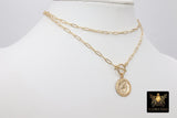 Protection Toggle Coin Necklace, Genuine 14 K Gold Filled Chain Necklace, St Christopher Medal Chunky Choker