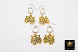 Gold Tiger Head Earrings, Citrine, 14 K Gold Filled Ball End Ear Wires