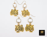 Gold Tiger Head Earrings, 14 K Gold Filled Ball End Ear Wires, Dangle LSU Gameday Jewelry