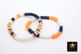 Heishi Beaded Bracelet, Navy Blue Orange White Gold Stretchy Bracelet #698, Auburn Tiger Team School Spirit Clay Beaded Bracelets