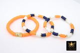 Heishi Beaded Bracelet, Navy Blue Orange White Gold Stretchy Bracelet #698, Auburn Tiger Team School Spirit Clay Beaded Bracelets