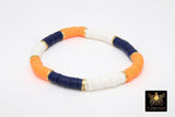 Heishi Beaded Soccer Ball Bracelet, Navy Blue Orange White Gold Stretchy Bracelet, Auburn Tiger Mom Team School Spirit Beaded Bracelets