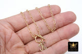 14 K Gold Initial Paperclip Chain Necklace, Genuine 14 K Gold Filled Toggle Choker, Gold Script Letters