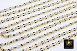 Gold Beaded Sequin Enamel Chain, White or Black and Gold Beaded Dapped Chain CH #648, By the Yard Unfinished