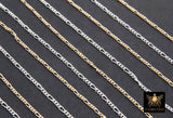 925 Sterling Silver Figaro Chains, 1.3 mm 14 K Gold Filled Dainty Chain CH #841, Long and Short Link Chains