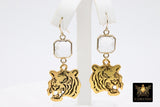 Gold Tiger Head Earrings, Citrine, 14 K Gold Filled Ball End Ear Wires