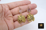 Gold Tiger Head Earrings, 14 K Gold Filled Ball End Ear Wires, Dangle LSU Gameday Jewelry