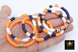 Heishi Beaded Bracelet, Navy Blue Orange White Gold Stretchy Bracelet #698, Auburn Tiger Team School Spirit Clay Beaded Bracelets