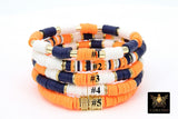 Heishi Beaded Bracelet, Navy Blue Orange White Gold Stretchy Bracelet #698, Auburn Tiger Team School Spirit Clay Beaded Bracelets