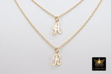 14 K Gold Initial Chain Necklace, Genuine 14 K Gold Filled Script Letters in Rope Chain Choker, Personalized Alphabet - 14 Inch/No Extender / A