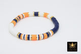 Heishi Beaded Bracelet, Navy Blue Orange White Gold Stretchy Bracelet #698, Auburn Tiger Team School Spirit Clay Beaded Bracelets