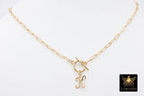 14 K Gold Initial Paperclip Chain Necklace, Genuine 14 K Gold Filled Toggle Choker, Gold Script Letters