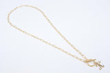 14 K Gold Initial Paperclip Chain Necklace, Genuine 14 K Gold Filled Toggle Choker, Gold Script Letters - 14 Inch / A