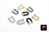 Gold Horseshoe Link Clip, CZ Pave Beaded End Clasp for Chain Links #282, U Shape Shackle Horseshoe Connectors