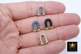 Gold Horseshoe Link Clip, CZ Pave Beaded End Clasp for Chain Links #282, U Shape Shackle Horseshoe Connectors