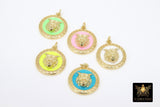 Enamel Tiger Head Charm, White and Gold Lion Head #2667, Round Disc Pink Green or Yellow