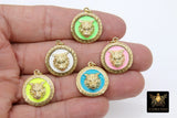 Enamel Tiger Head Charm, White and Gold Lion Head #2667, Round Disc Pink Green or Yellow - 1 Piece / Blue
