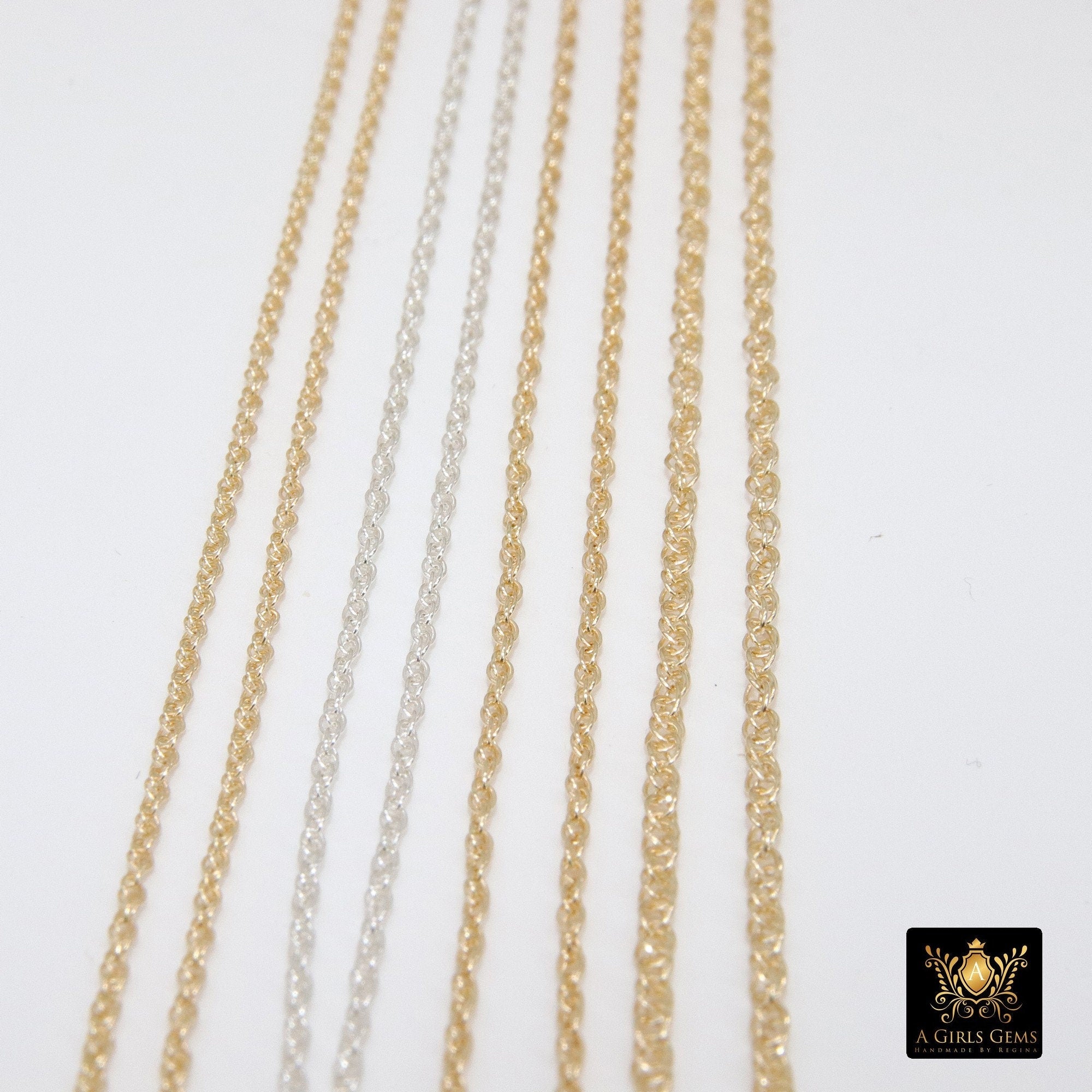 925 Sterling Silver Rope Jewelry Chains, 14 K Gold Filled Large Rope Chain CH # 713, USA Gold 2.4 mm 2.1 mm 1.8 mm
